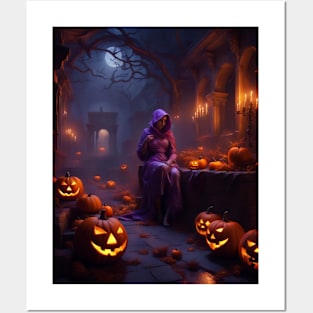 Nighttime Halloween Celebration Posters and Art